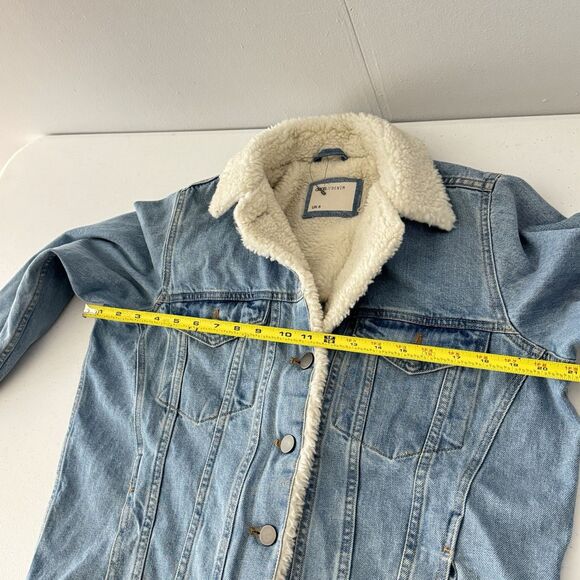 Asos Sz 2 Oversized Sherpa Neckline Faux Fur Trucker Jean Borg Denim Jacket - Picture 12 of 13